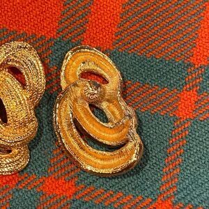 Monet Gold Tone Double Loop Rope Vintage Earrings